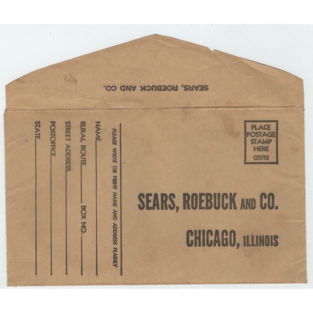 Vintage Sears Roebuck and Co Chicago Illinois Mailer Envelope Brown Paper VG - Picture 1 of 2